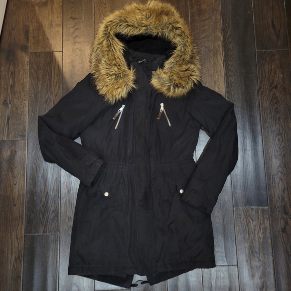 CoffeeShop Jackets & Blazers - CoffeeShop Black Jacket with Faux Fur Hood